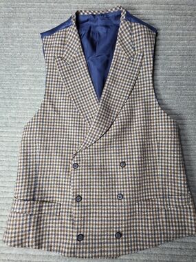 Suitsupply Double Breasted Wool Cashmere Vest Carlo Barbera Italy Blue Brown 40